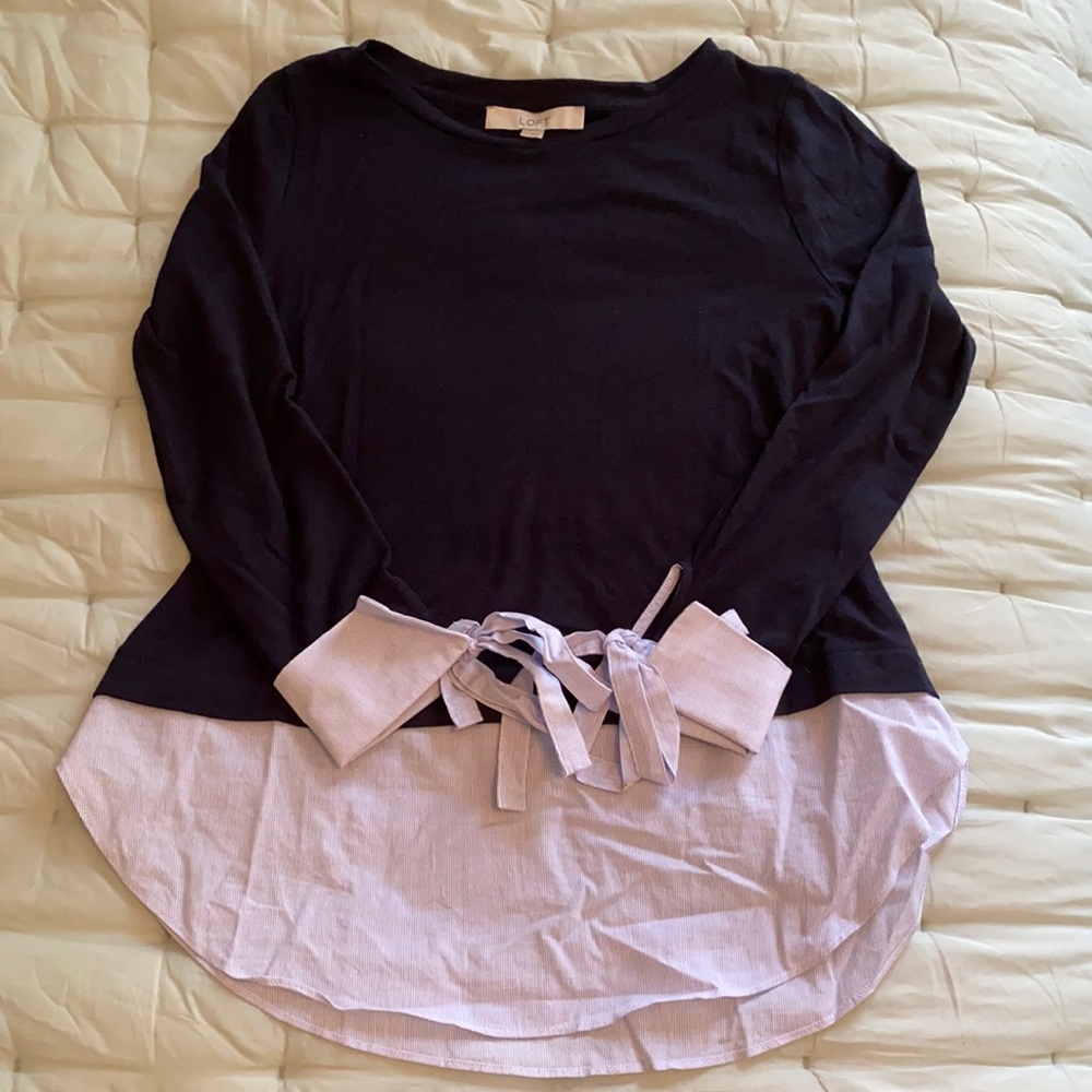 NWOT Ann Taylor Loft Navy Blue Layered Top Sz XXS